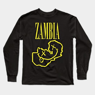 Copy of Vibrant Zambia Africa x Eyes Happy Face: Unleash Your 90s Grunge Spirit! Smiling Squiggly Mouth Dazed Smiley Face Long Sleeve T-Shirt